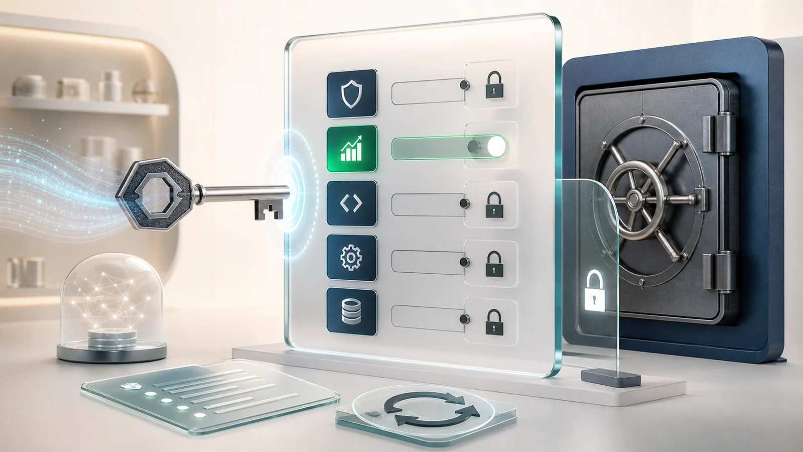 Cryptographic key granting narrow trading permissions while a separate withdrawal vault remains locked
